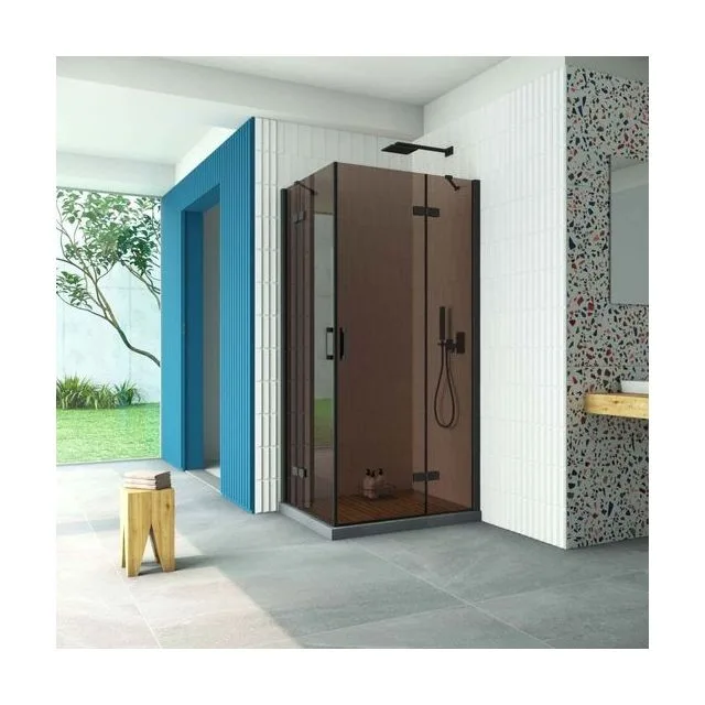 Душевое ограждение Vegas-Glass AFA-F Retta 120×110×199.5 см, чёрный матовый, стекло бронза