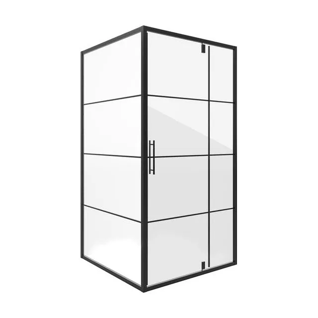 Душевое ограждение Niagara Nova NG-0290-08ВLACK (90х90х195) квадрат,черный,дверь распашная,стекло с рисунком