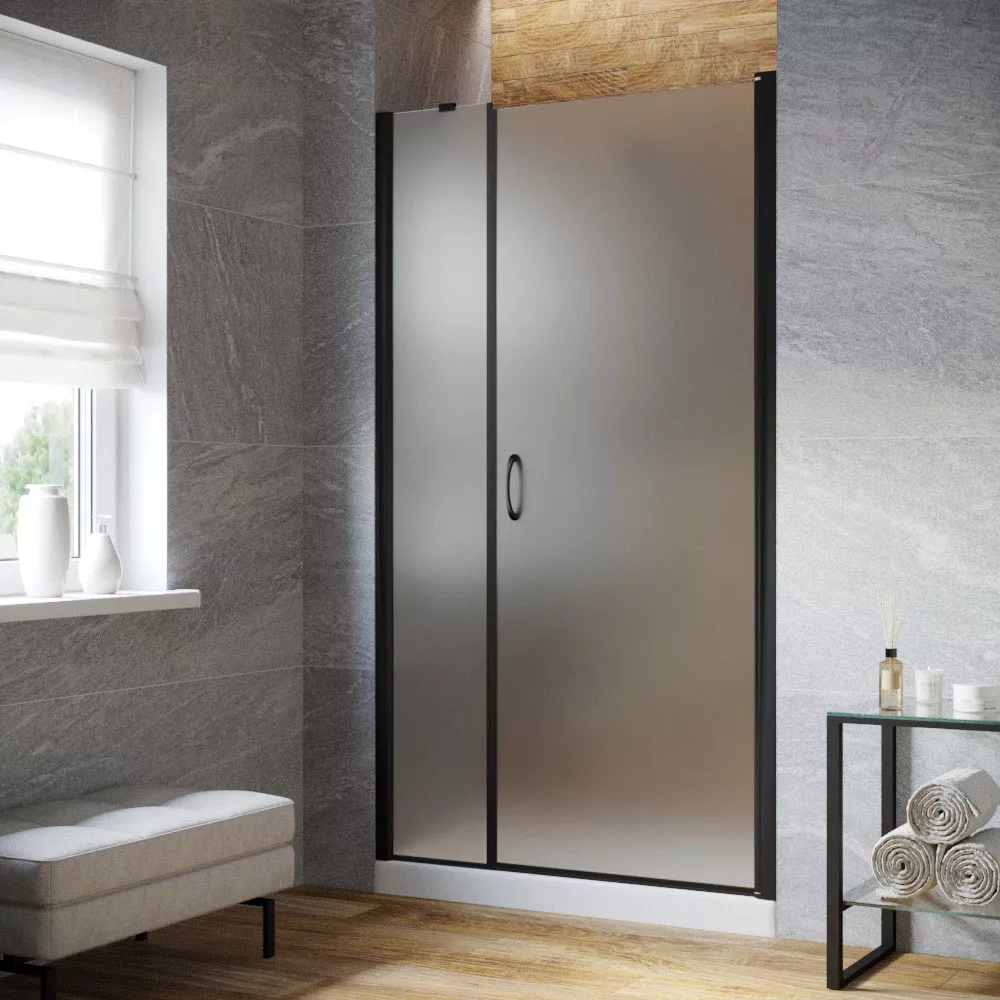 Дверь в душевой проем EP-F-2 LUX 105 02М 10 R, профиль черный матовый, стекло сатин