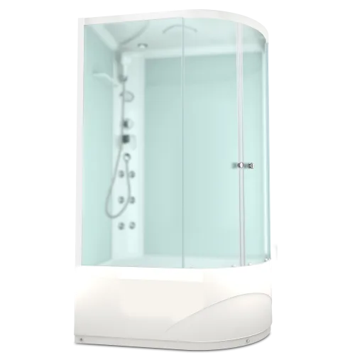 Душевая кабина Domani-Spa Delight Slim 128 high (120х80 см), левое исполнение — белые стенки, сатин-матированные стекла, блок управления, вертикальный гидромассаж, белый профиль