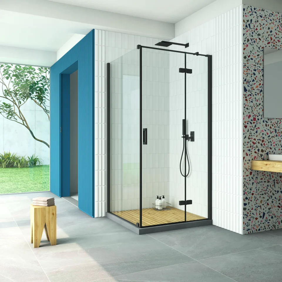 Душевое ограждение Vegas-Glass AFP-Fis Retta 110×80×199.5 см, чёрный матовый, стекло crystalvision