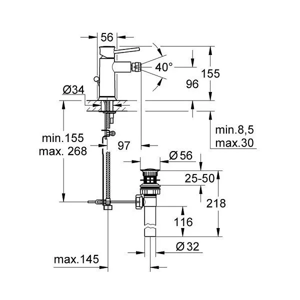Смеситель Grohe BauClassic 32864000 для биде с донным клапаном