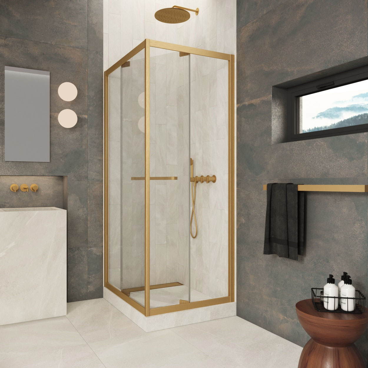 Душевой уголок Z+ZPV Inside 80*90 03 01 профиль золото матовое стекло прозрачное