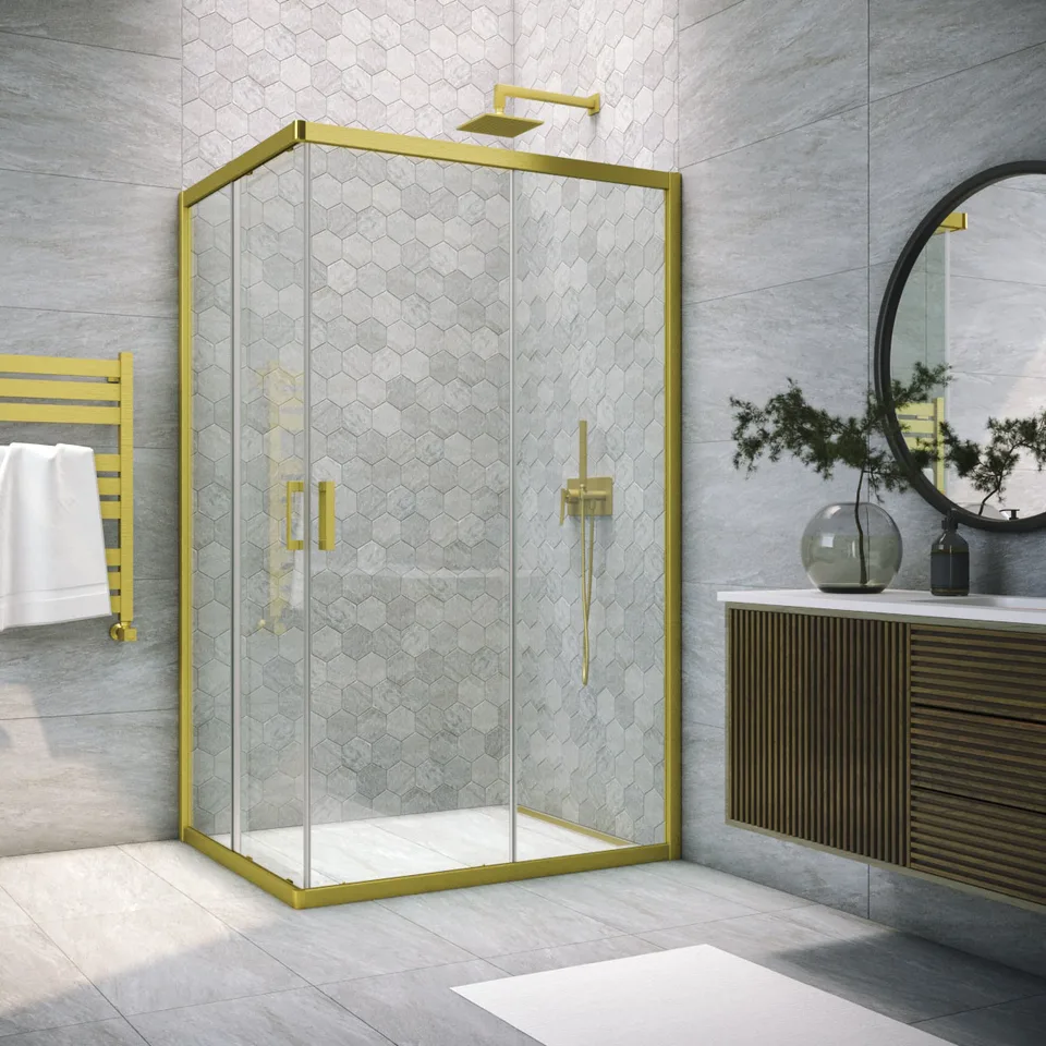 Душевой уголок ZA-F NOVO h2000 120*95 03 01, профиль золото матовое, стекло прозрачное