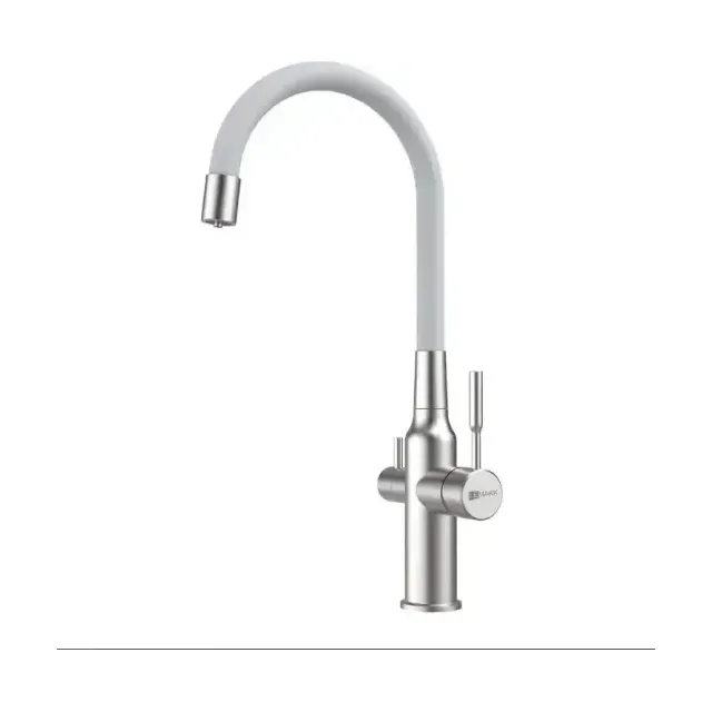 Смеситель Lemark Expert LM5083S-White для кухни с функцией подключения фильтра и гибким изливом сталь/белый