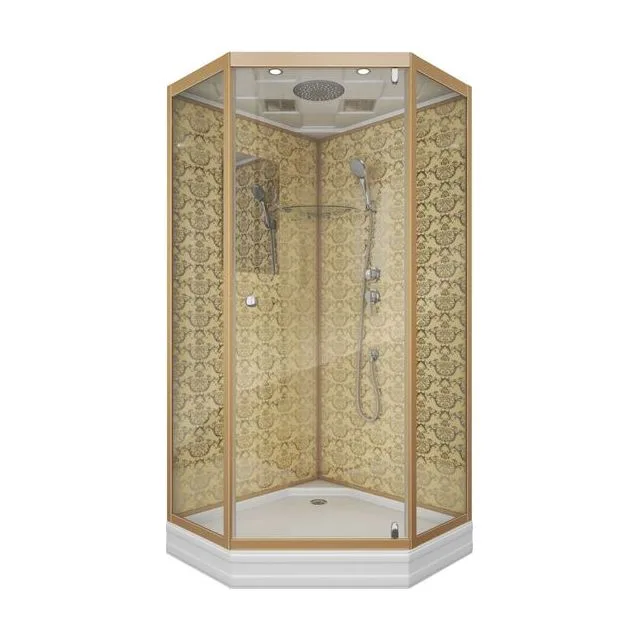 Душевая кабина Niagara Luxe NG-7702DG (100x100х210) низкий поддон(15см),дверь распашная,стенки золото