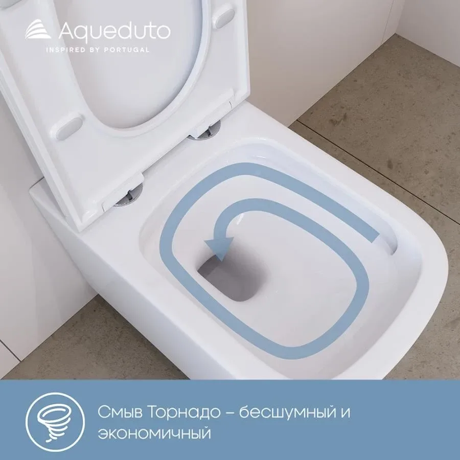 Унитаз подвесной безободковый с сиденьем с микролифтом Aqueduto Масио Торнадо (Macio Tornado) белый глянцевый