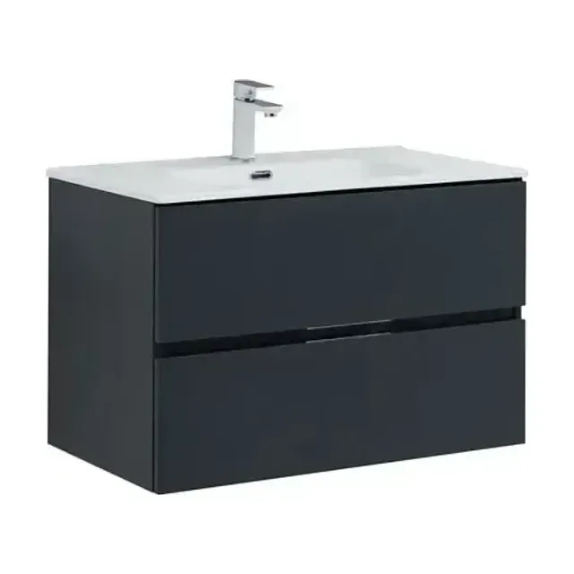 Тумба с раковиной Aquanet Алвита New 80 2 ящика, антрацит