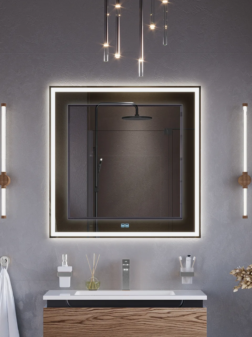 Зеркало со встроенной и контурной подсветками CEZARES CZR-SPC-SLIDER-800-900-LED-TCH-GR