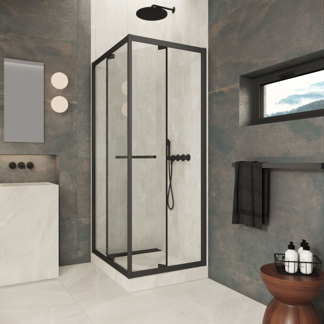 Душевой уголок Z+ZPV Inside 80*90 02M crystalvision профиль черный матовый стекло crystalvision