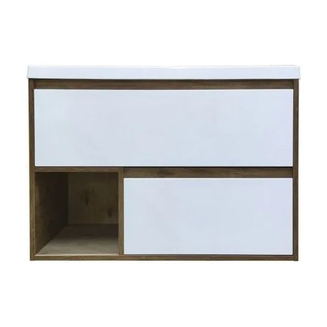 Тумба с раковиной Эстет Monaco Wood 90 2 ящика белая/дуб рустикальный ФР-00010673