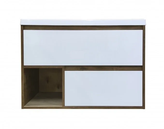 Тумба с раковиной Эстет Monaco Wood 90 2 ящика белая/дуб рустикальный ФР-00010673