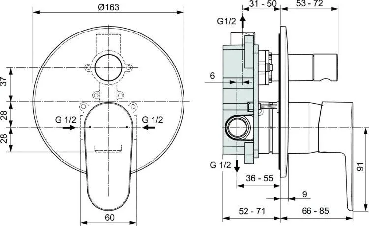 Смеситель Ideal Standard Cerafine O A7193XG для ванны и душа скрытый монтаж черный матовый