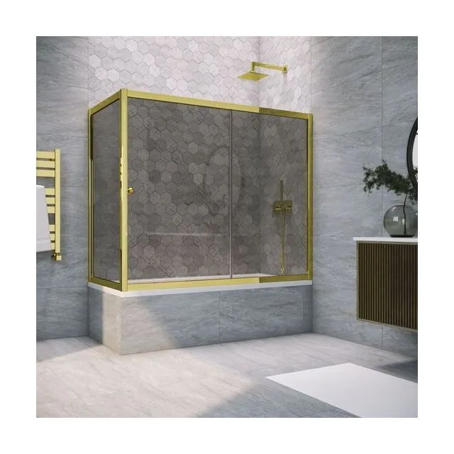 Шторка на ванную ZV+ZVF TUR NOVO 190*85 09 07, профиль золото глянцевое, стекло графит