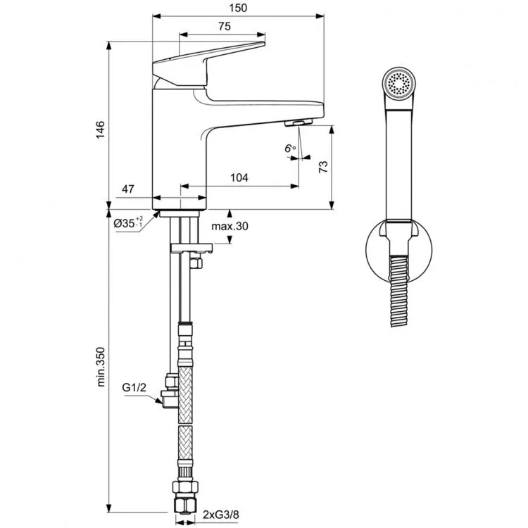 Смеситель Ideal Standard Ceraplan BD231AA для раковины с гигиеническим душем хром