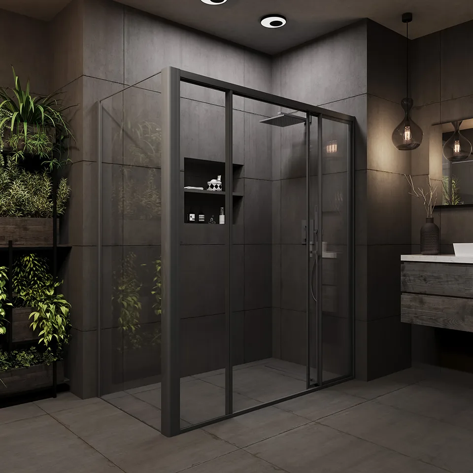 Боковая панель Veconi Premium Prato SP GR, 800x2000, брашированный графит, стекло прозрачное