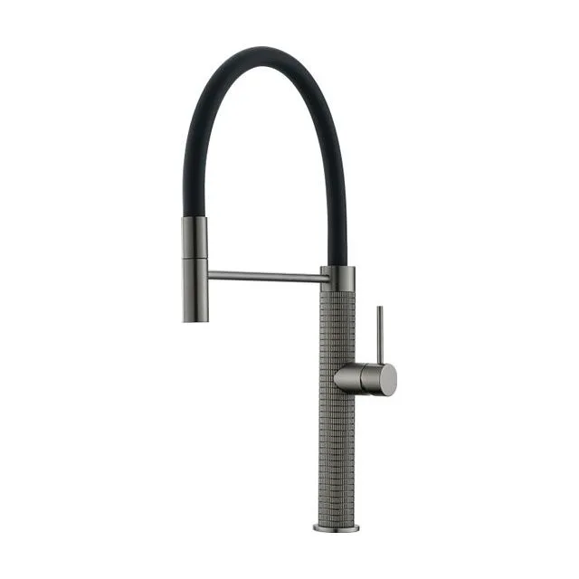 Смеситель для кухни AVRORA KITCHEN PREMIER с гибким изливом, цвет оружейная сталь, цвет излива чёрный