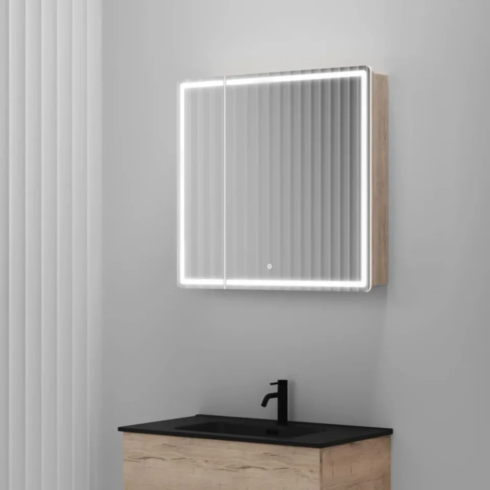 Зеркало-шкаф Sancos Mirror 79*74 с Led подсветкой дуб галифакс натуральный
