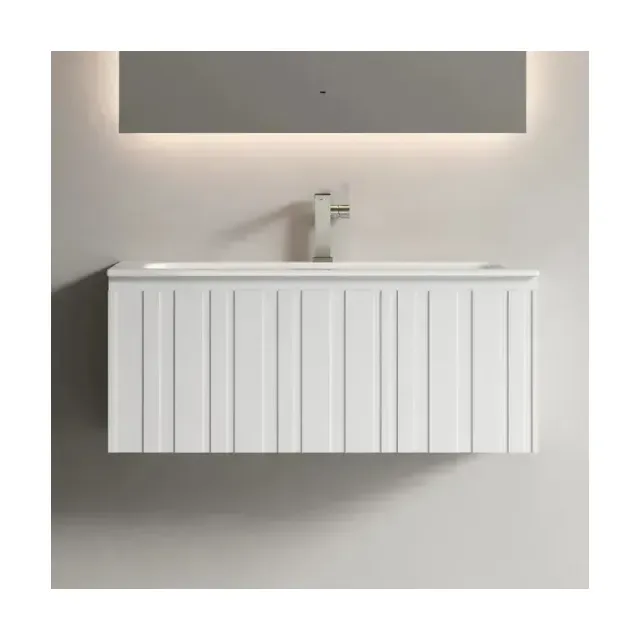 Тумба под раковину Sancos Ламель (Lamel) LM100W 100 см подвесная универсальная 1 ящик белый матовый
