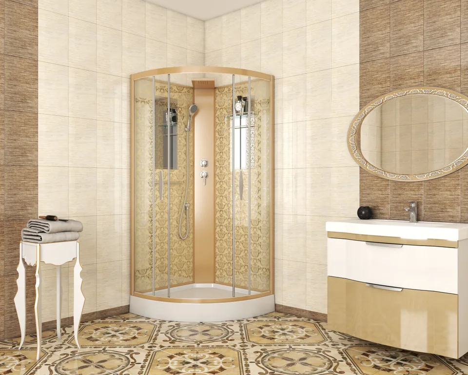 Душевая кабина Niagara Luxe NG-7715GBK (90x90х210) низкий поддон(15см),дверь раздвижная,стенки золото,без крыши,4 места
