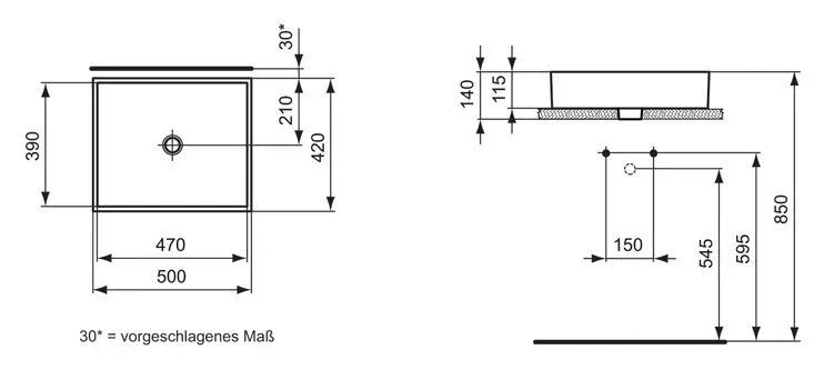 Накладная раковина Ideal Standard Strada 50*42