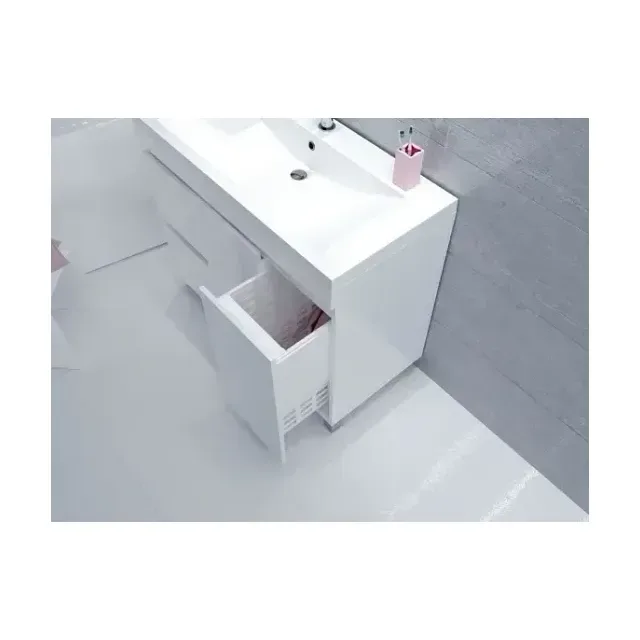 Тумба с раковиной 1Marka Кьюб (Cube) 100Н, белый глянец с бельевой корзиной