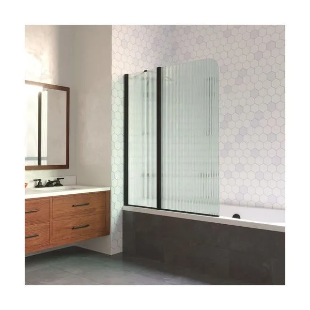 Шторка на ванную E2V LUX ST 115 02М Moru L, профиль черный матовый, стекло Moru