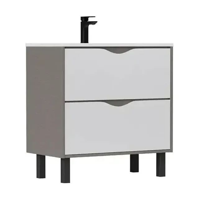 Тумба с раковиной напольная EQUIL Смайл/Smile 75 белый/лен антрацит (раковина Modul 80)