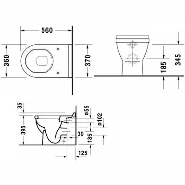 Приставной унитаз Duravit Starck 3 37*56 с крышкой-сиденьем микролифт
