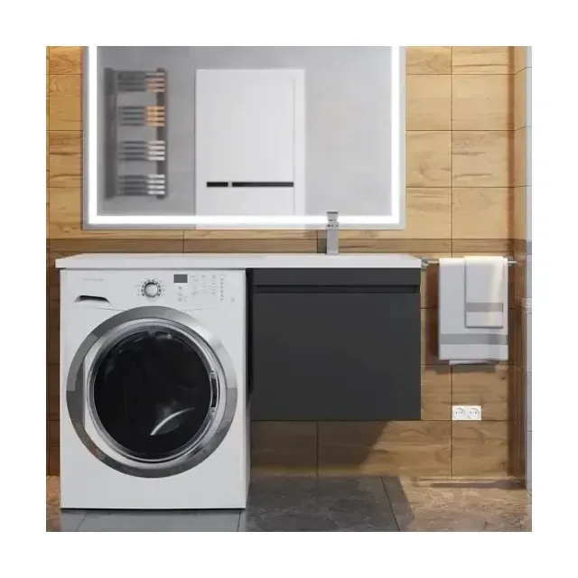 Тумба с раковиной Uperwood Magenta 120 под стиральную машину подвесная, черная, выдвижной ящик R