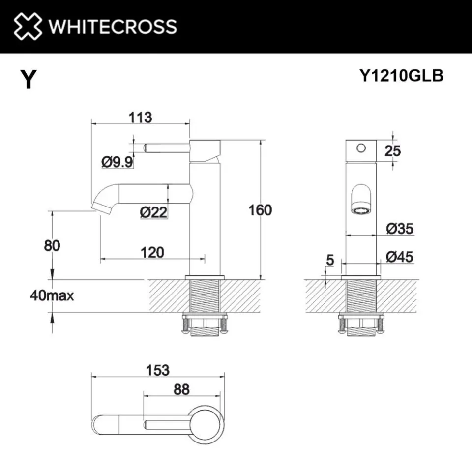 Смеситель Whitecross Y Brushed Gold Y1210GLB для раковины брашированное золото