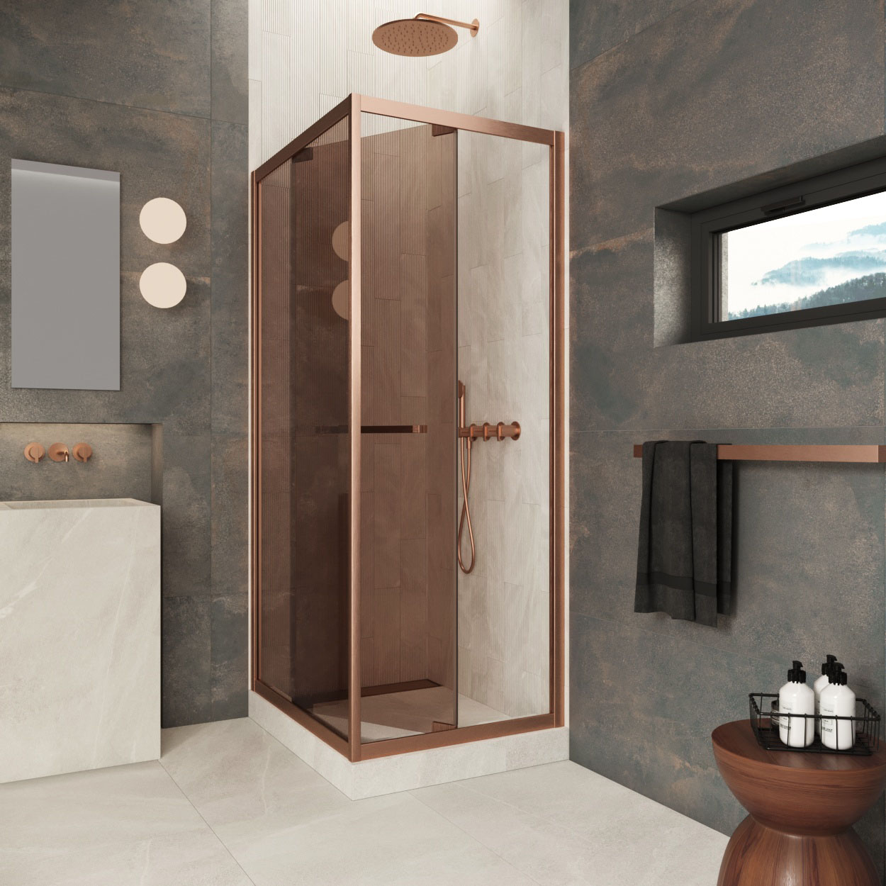 Душевой уголок Z+ZPV Inside 80*100 12 05 профиль медь стекло бронза