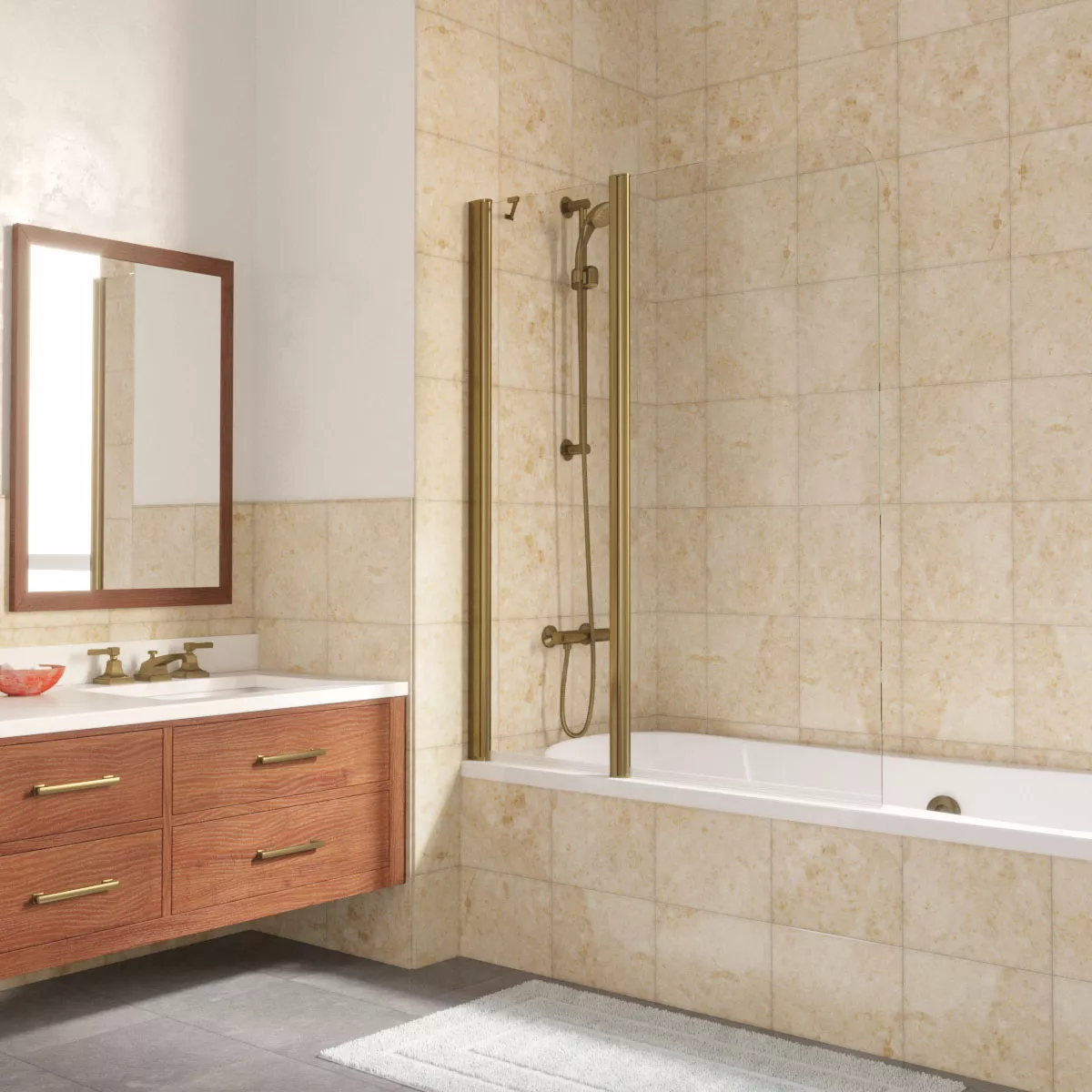 Шторка на ванную E2V LUX ST 125 05 crystalvision L, профиль бронза, стекло crystalvision