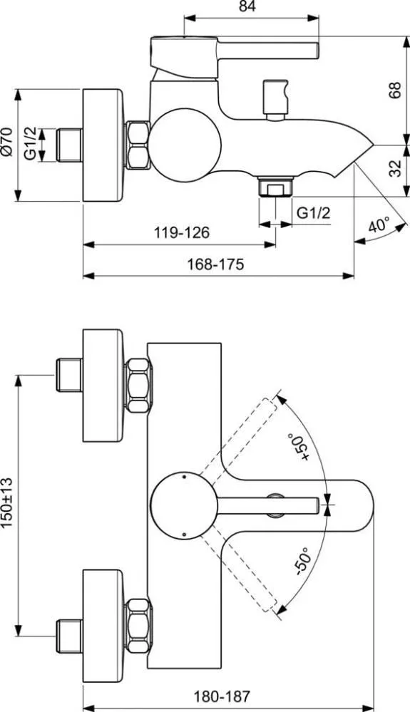 Смеситель Ideal Standard Ceraline BC199XG для ванны и душа черный матовый