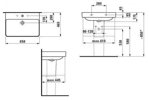 Раковина Laufen Pro S 65*46,5 с полупьедесталом