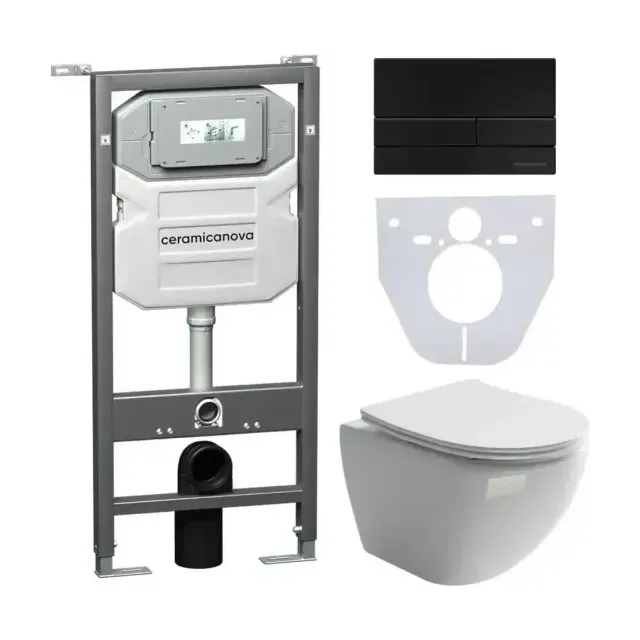 Комплект инсталляции Ceramicanova Envision, унитаз Metropol Rimless, клавиша смыва Flat черная