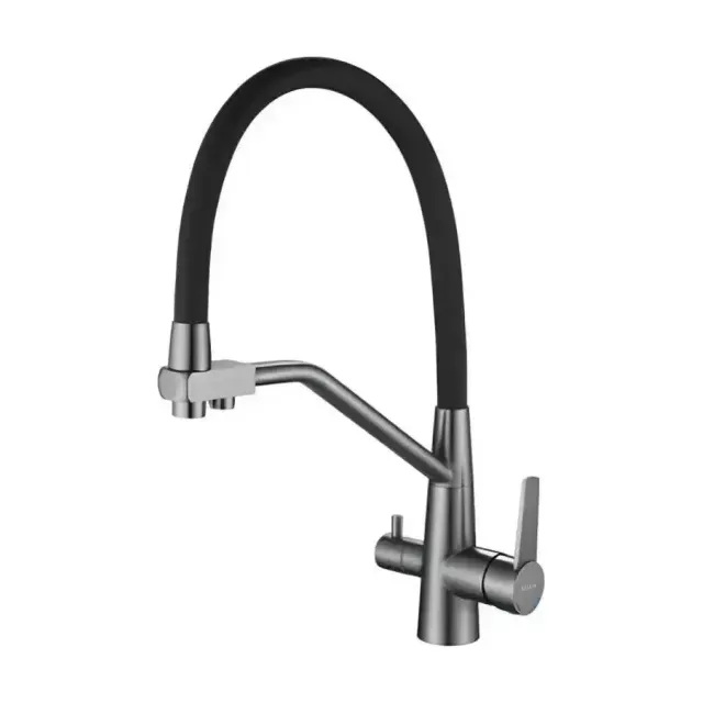 Смеситель Haiba HB76822-3 для кухни с функцией подключения фильтра оружейная сталь