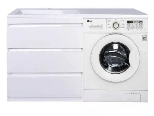 Тумба с раковиной Style Line Даллас 140 L Люкс напольная белая под стиральную машину 3 ящика
