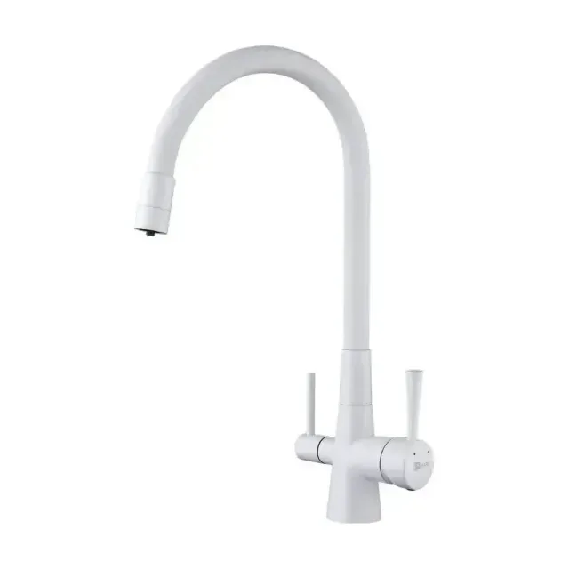 Смеситель Lemark Comfort LM3075W для кухни с функцией подключения фильтра и гибким изливом белый матовый