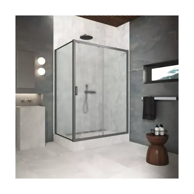 Душевой уголок ZP+ZPV Protec 140*100 06 02, профиль GunMetal, стекло шиншилла