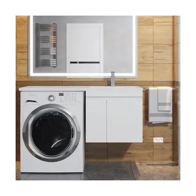 Тумба с раковиной Uperwood Magenta 120 под стиральную машину подвесная, белая, с дверцами R