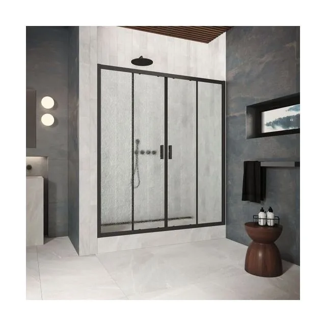 Душевая дверь Vegas-Glass Z2P Protec 195×200 см, чёрный матовый, стекло шиншилла