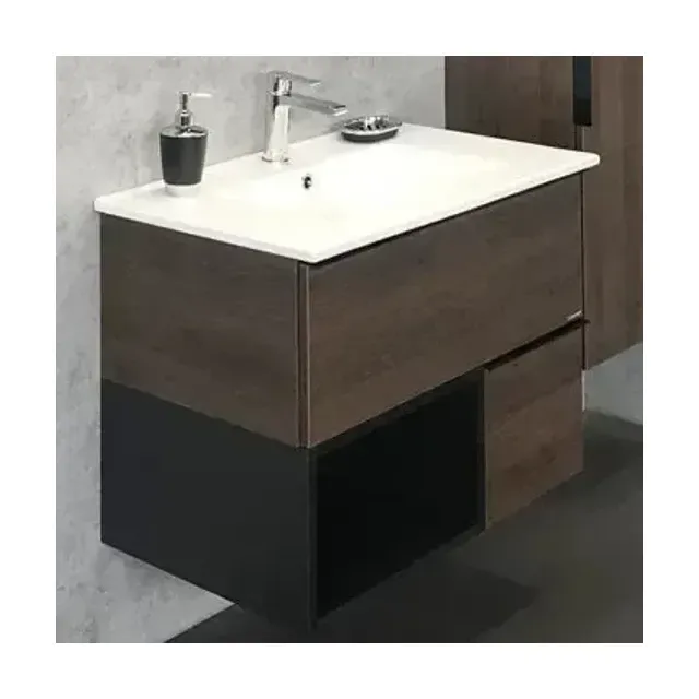 Тумба с раковиной Comforty Франкфурт 75 дуб шоколадно-коричневый/черный матовый (раковина Comforty 75E)