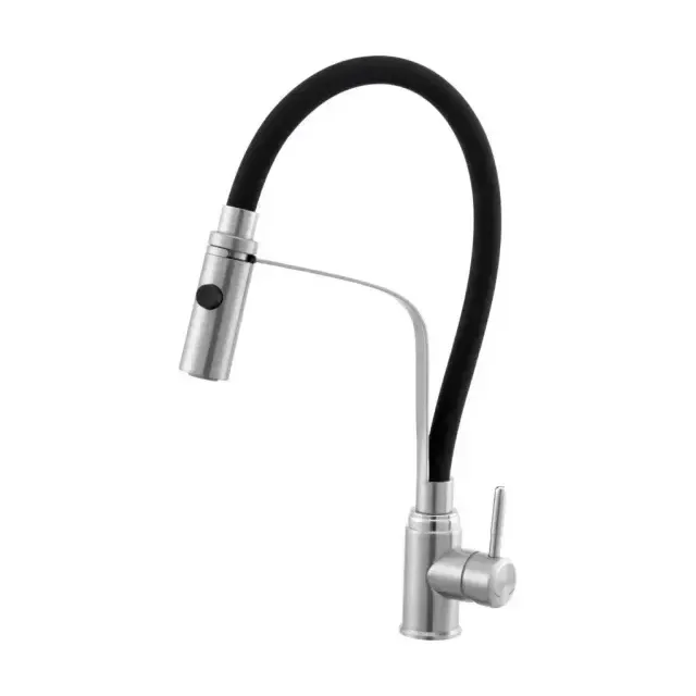 Смеситель Knotlor Течение/StreamLine SS-07 для кухни с гибким изливом сатин/черный
