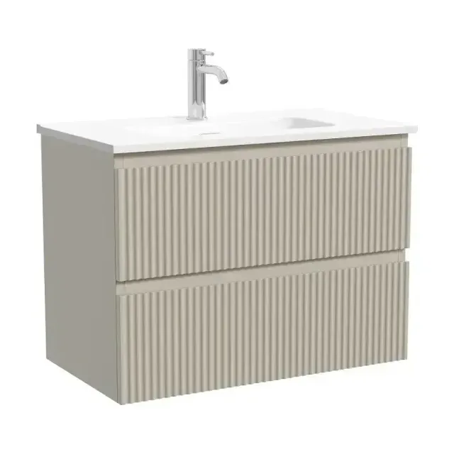 Тумба под раковину Sancos Сноб Р 390 (Snob R 390) SNR70/39CE 70 см подвесная универсальная 2 ящика бежевый матовый (beige soft)