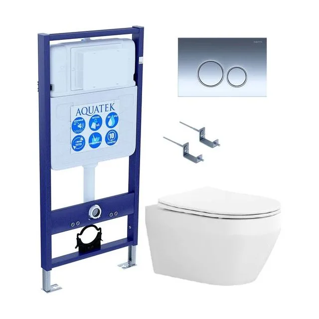 SET AQUATEK ЛЕЯ-018 4в1 (рама AQUATEK Standard INS-0000012+крепеж KKI-0000002+клавиша KDI-0000018+унитаз ЛЕЯ AQ1199-00 с тонким сиденьем soft-close)