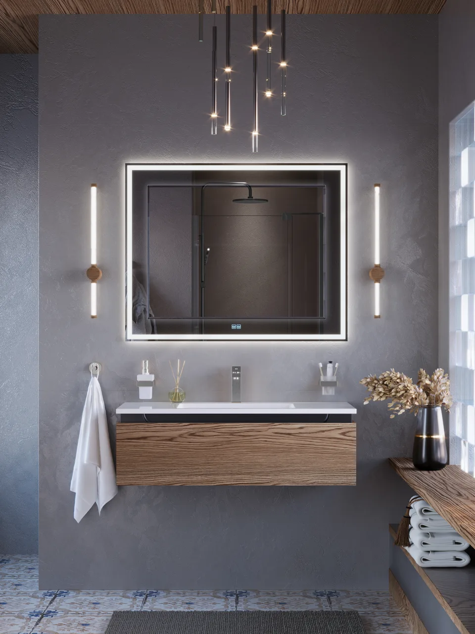 Зеркало со встроенной и контурной подсветками CEZARES CZR-SPC-RELAX-800-900-LED-TCH-BR