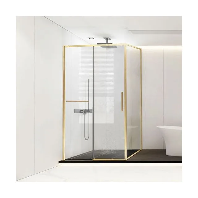Душевой уголок Vincea Слим Софт (Slim Soft) VSR-1SS8011CLG 110х80 стекло прозрачное 6 мм профиль брашированное золото