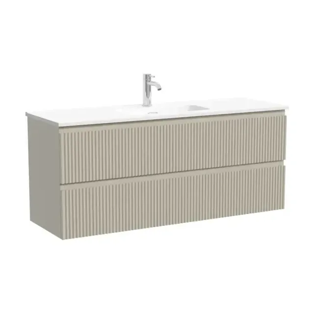 Тумба под раковину Sancos Сноб Р 390 (Snob R 390) SNR120/39CE 120 см подвесная универсальная 2 ящика бежевый матовый (beige soft)