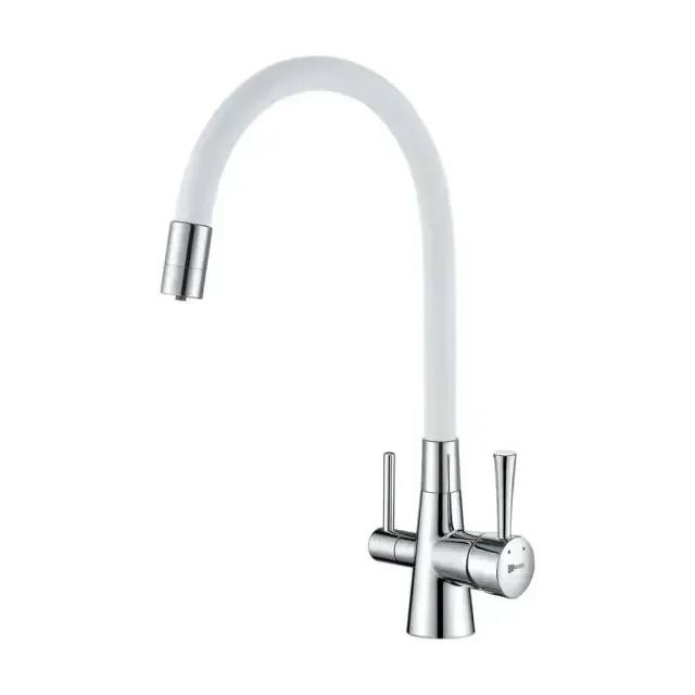 Смеситель Lemark Comfort LM3075C-White для кухни с функцией подключения фильтра и гибким изливом хром/белый